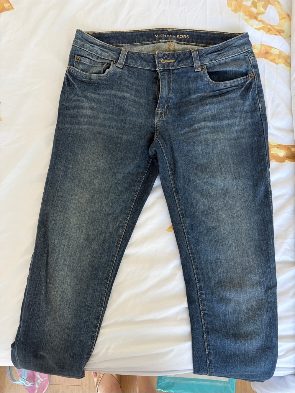 Michael Kors Slim Straight Jeans in Medium Blue Wash